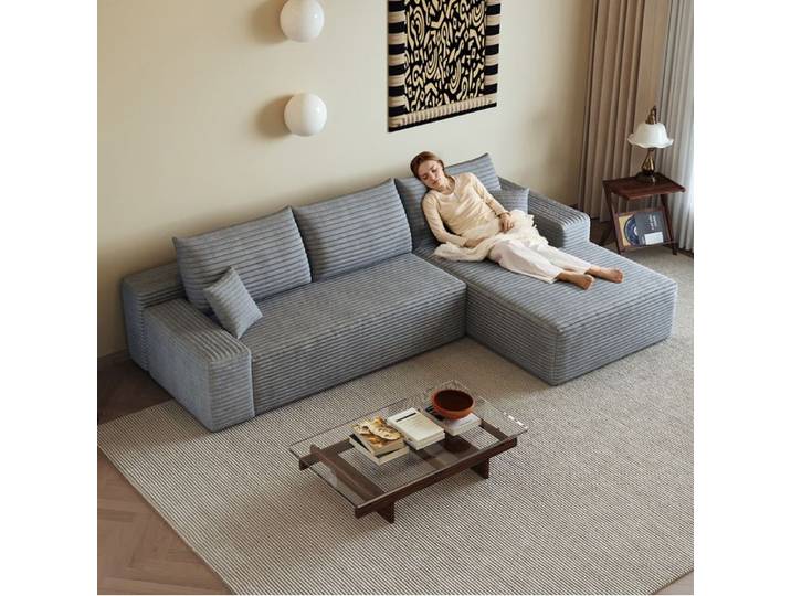 Canapé Compressé Canapé D'angle Modulable 270 Cm En Tissu Gris