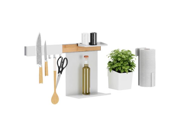 Tesa Küchen-Organizer-Set, Braun, Weiß, Holz, Metall, Kunststoff, Bambus, 60x34x14 cm, Küchenzubehör, Küchenhelfer, Küchenutensilien