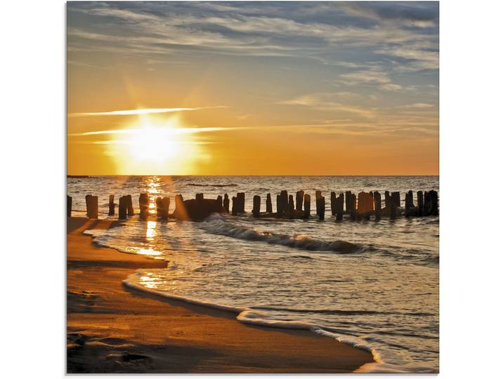 Glasbild ARTLAND Schöner Sonnenuntergang am Strand , orange (farbe bild(er): orange), B:20cm H:20cm, Bilder, Glasbild, in verschiedenen Grössen