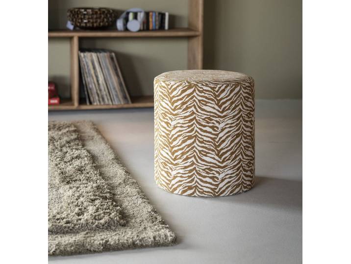Maison ESTO Sitzhocker POUF Hocker Safari-Print Safari Muster Ø38 × H42 cm, Attraktive Farbauswahl: Erhältlich in Grün, Mustard, Beige und Braun