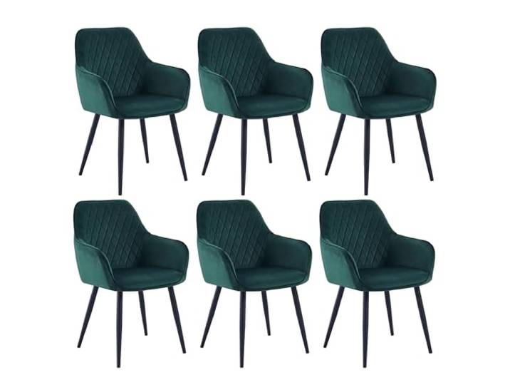Colenis Esszimmerstühle, 6er Set für Küche, Wohnzimmer, Schlafzimmer, Küchenstühle mit Armlehnen Metallbeinen, gepolsterte Sitzfläche aus Samt, bis 120 kg belastbar, Grün - Beverly