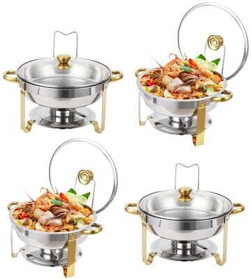 Garvee 4 Pack / 2 Pack 5 QT Round Chafing Dish Buffet Set with Glass Lid, Stainless Steel