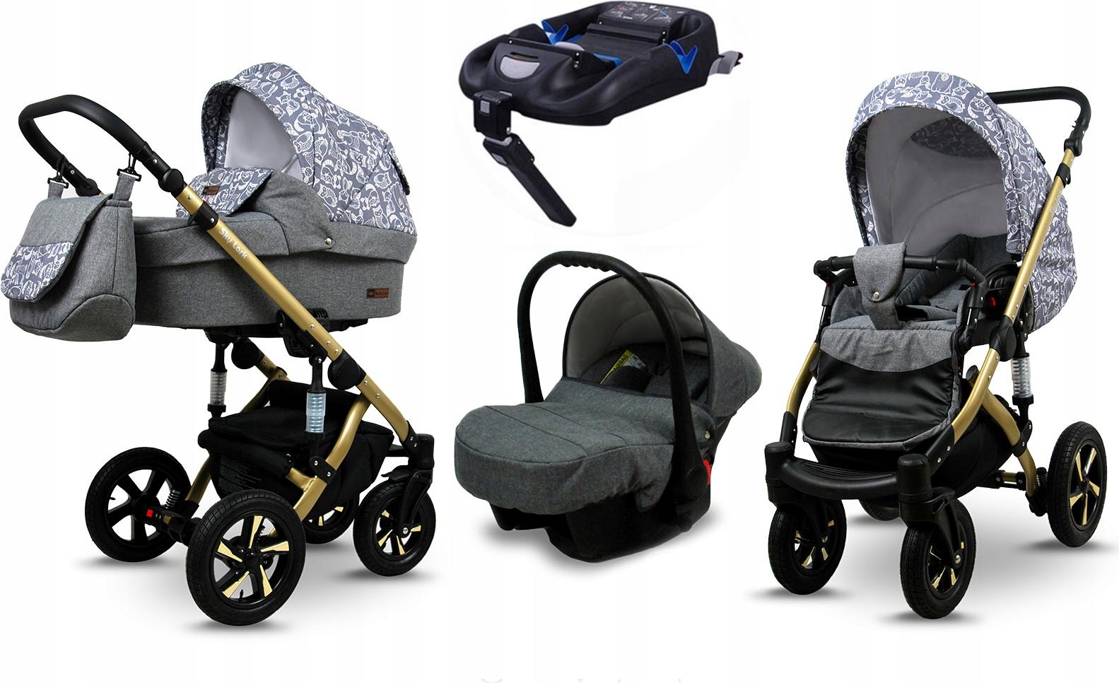 BabyLux Sky Lark | 4in1 Kinderwagen Set | Grey Animals | Kombikinderwagen | Kinderwagenset | Is