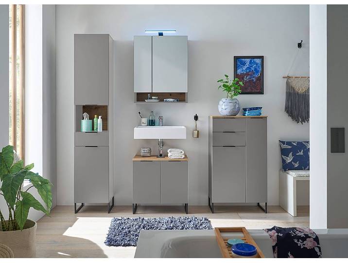 Spiegelschrank mit Beleuchtung 60cm Grau/Matt Grau