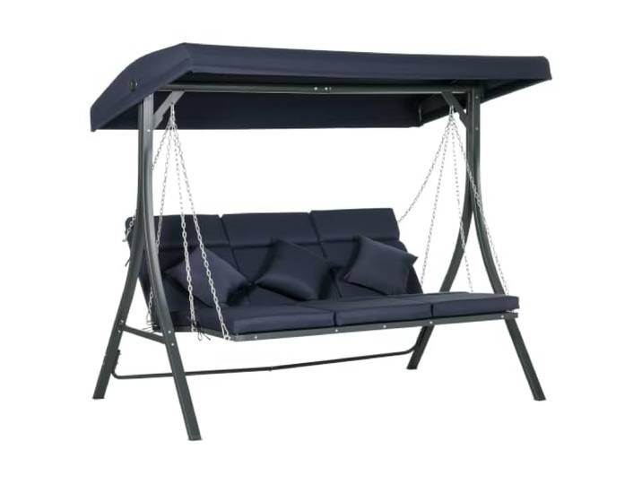 Outsunny Hollywoodschaukel 3-Sitzer mit Sonnendach Dunkelblau 198x118x168cm Schaukelbank, Verstellbarem Sonnendach, Gartenschaukel mit Kissen, bis 270 kg Belastbar, Metall, Texteline