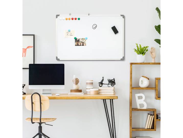 HOMCOM Tableau Blanc Magnétique 90x60cm Alu avec Accessoires