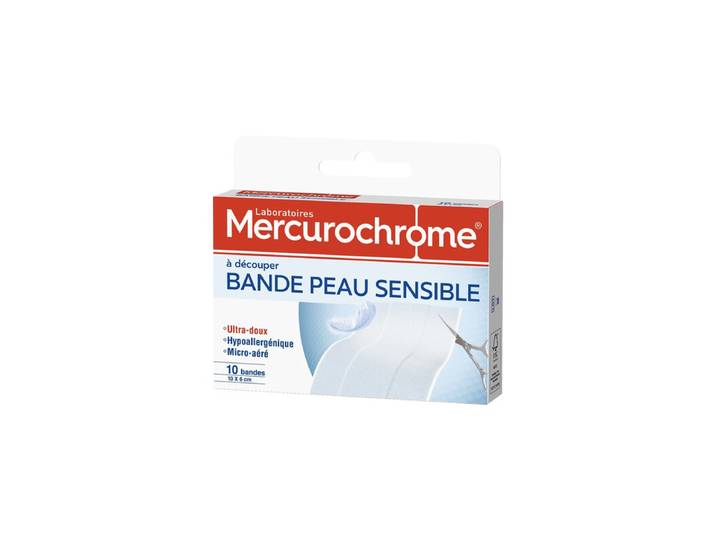 MERCUROCHROME Bandes Peau Sensible Ultra Doux Hypoallergénique Micro-aéré 10x6cm