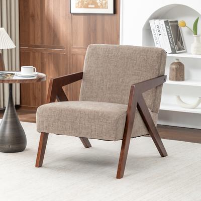 GREATPLANINC Mid Century Modern Accent Chair Rubber Wood Frame Reading Armchair