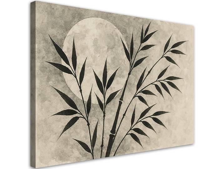 Feeby Leinwandbild Bambus Minimalismus Monochromatisch Mond 120x80cm, Grau, Baum/Pflanze/Natur, Rechteckig, 120x80 cm, Bilder & Rahmen, Bilder, Leinwandbilder