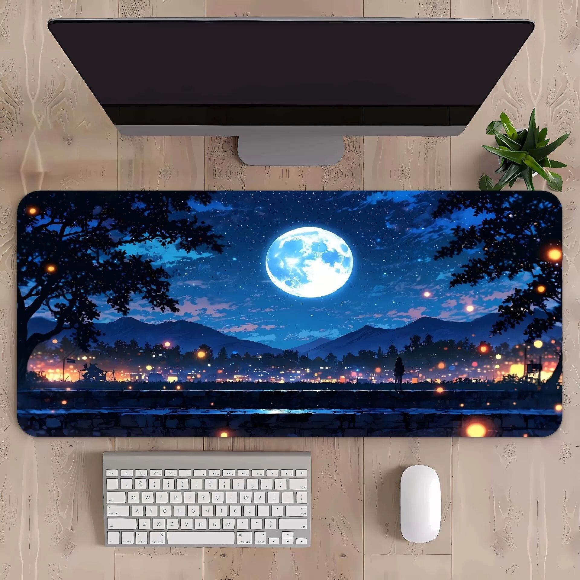 INF Mondlandschaft Naturkautschuk Anti-Rutsch-Mauspad für Zuhause, Büro und Gaming Groß
