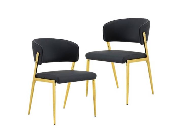Vexelus 2er Set Moderne gepolsterte Esszimmerstühle aus PU‑Kunstleder, geschwungene ergonomische Rückenlehne, stabiles Metallgestell für Küche Büro Wohnzimmer