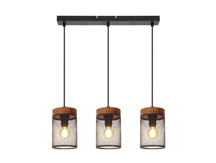 Suspension en fer et pin, noir sablé et bois brûlé, h.150cm