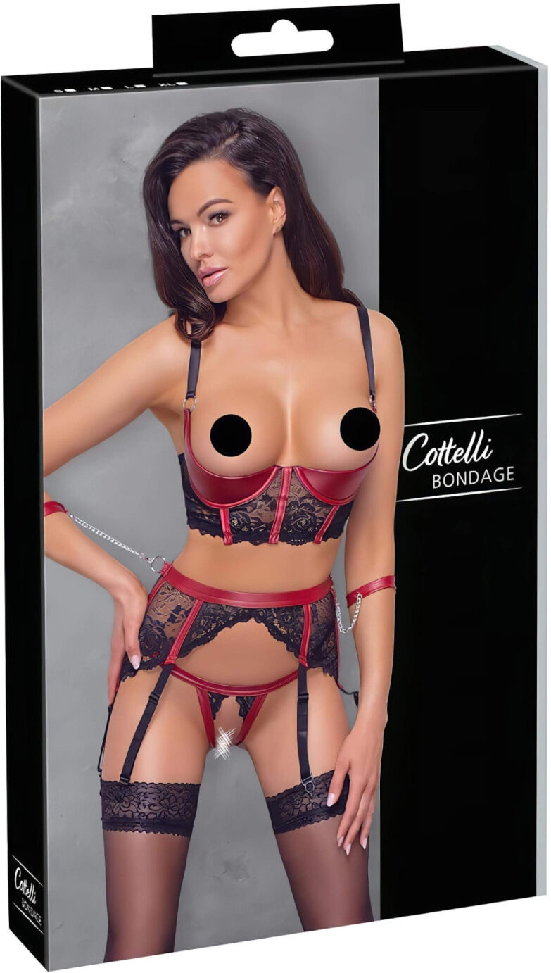 Cottelli Bondage - Matte Lace Shelf Bra Set (Red) - XL