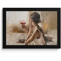 POSTER MIT RAHMEN Ölgemälde - Frau - Wein 30x20 cm
