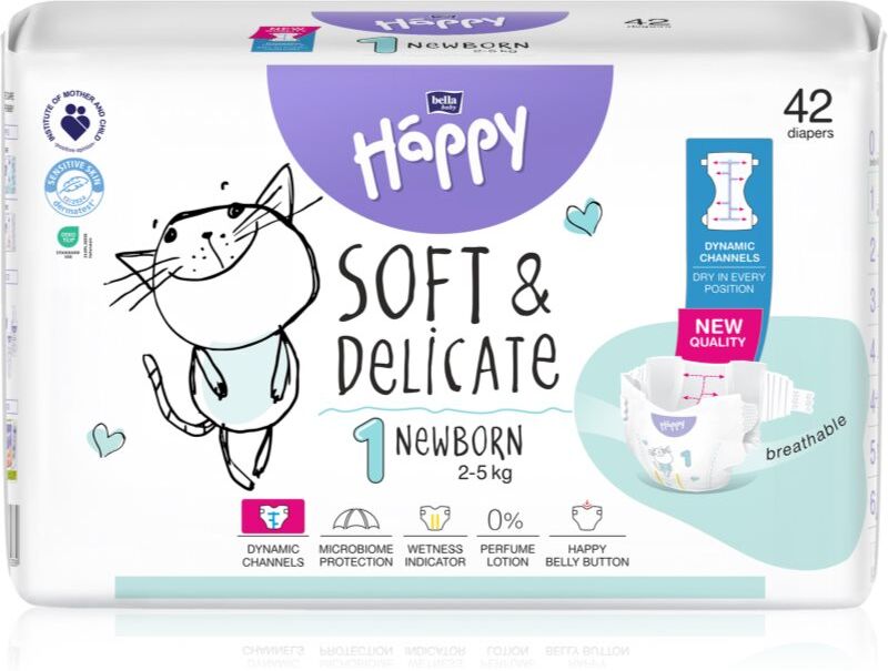 BELLA Baby Happy Soft&Delicate couches jetables équipées de canaux Newborn 2-5 kg 42 pcs