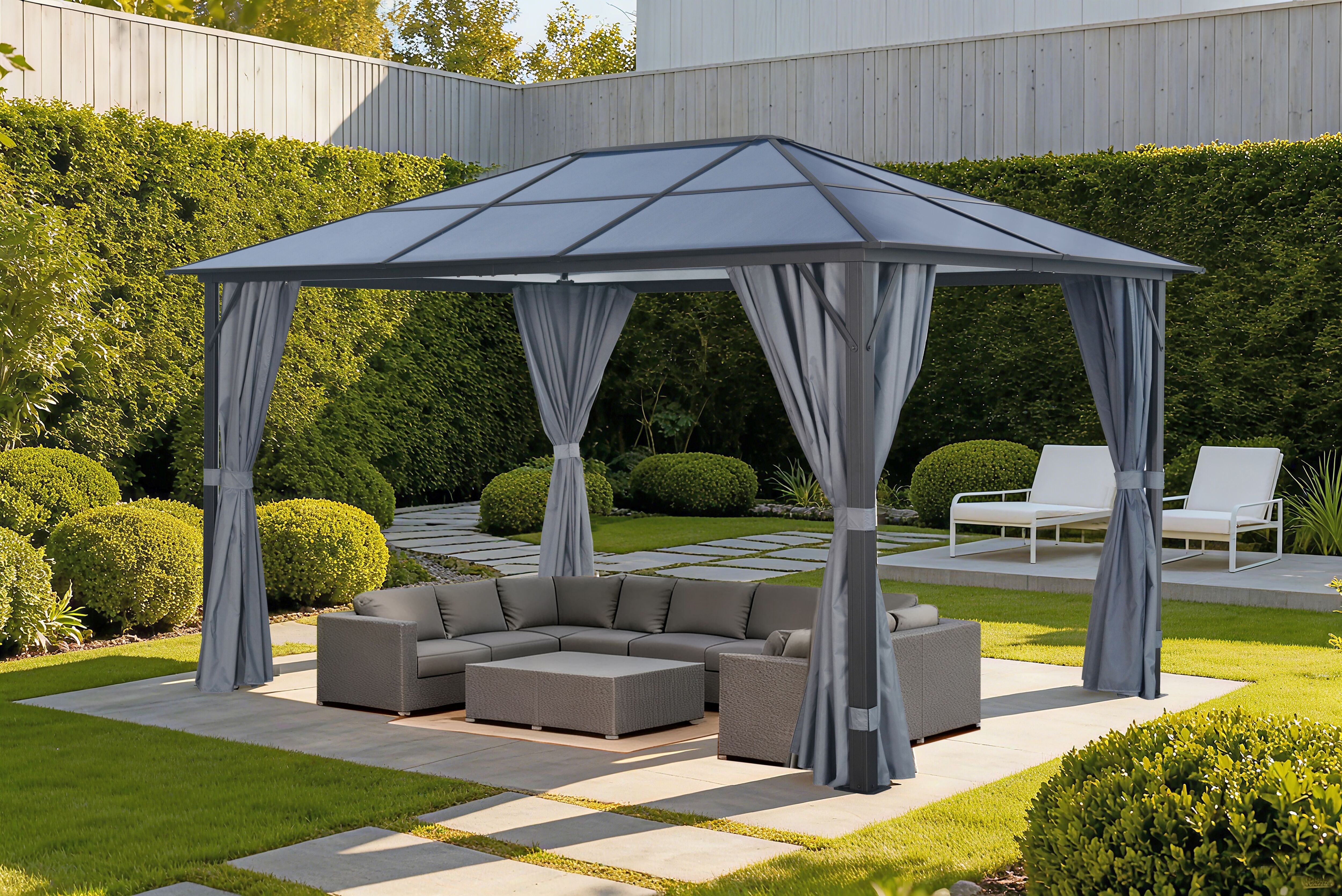 Pavillon KONIFERA "Aruba", grau (anthrazit, grau), B/H/T: 400cm x 260cm x 300cm, Pavillons, Pavillon, Gestell aus Aluminium, Dach aus Polycarbonat-Stegplatten, Topseller