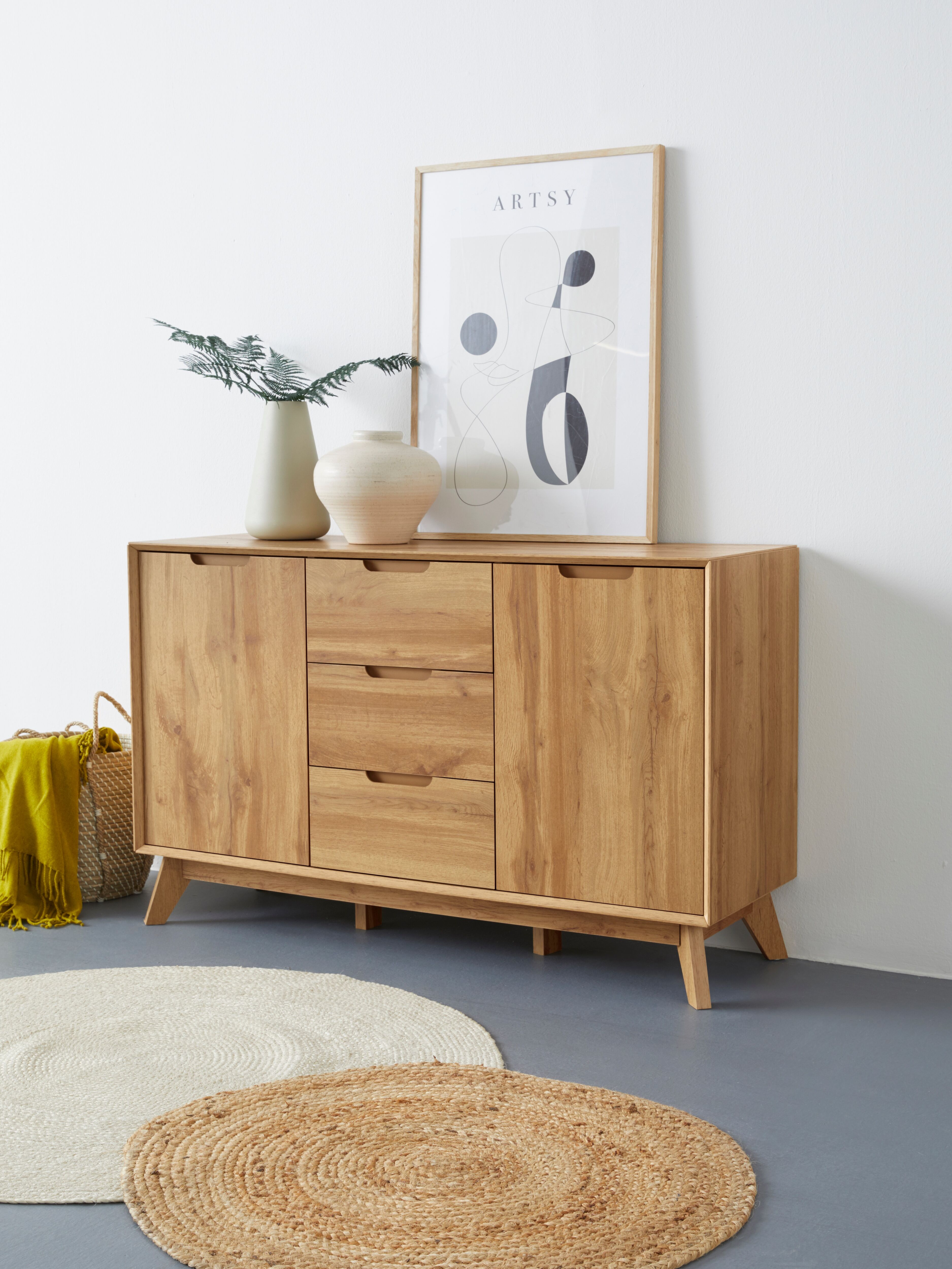Sideboard GOODPRODUCT "Pandrup", braun (eiche), B:120cm H:75cm T:40cm, Dekorfolie, Hartfaserplatte, MDF, Sideboards, Sideboard eiche B/H/T: 120cm x 75cm x 40cm, 3 Stk., 2 Stk.