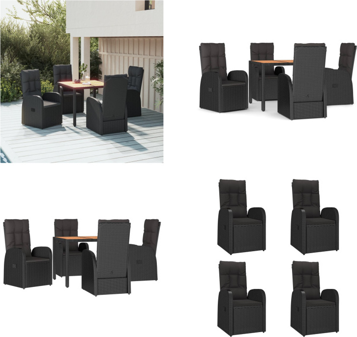 vidaXL 5 tlg. Garten Essgruppe mit Kissen Schwarz Poly Rattan - Garten Essgruppe - Garten Essgruppen - Essgruppe - Essgruppe Terrasse