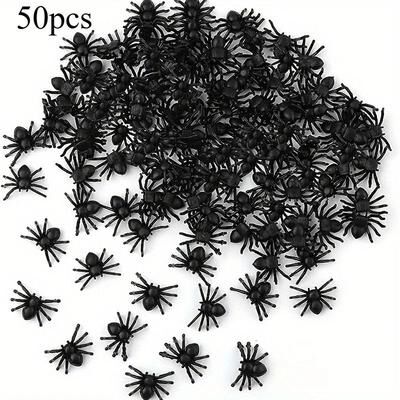 Uplift Picks Realistic Mini Black Spider Set For Halloween Pranks Parties And Displays 50 Pcs