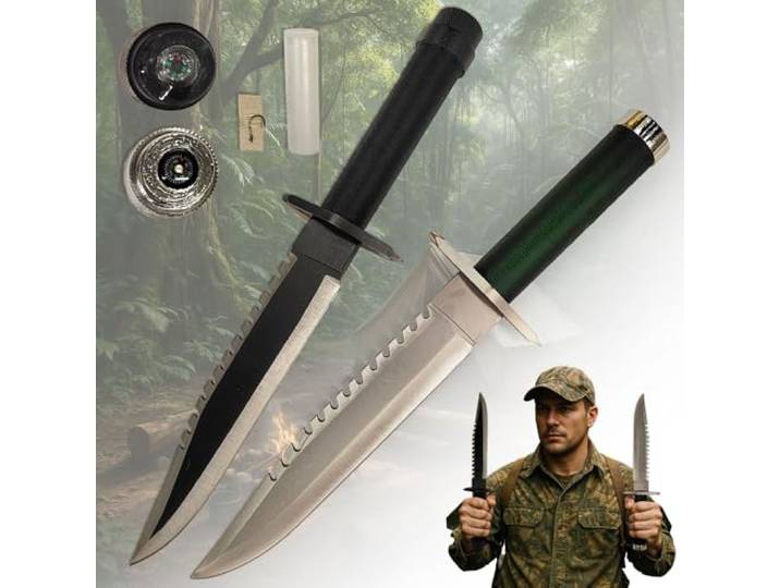Swords and more Rambo Messer Doppelpack – First Blood I & II Authentische Filmrepliken mit Sägezahnung & Aluminiumgriff Edelstahlklingen mit Lederscheiden – Sammleredition