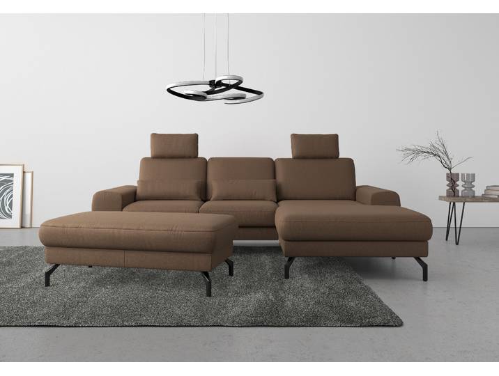 Ecksofa, Luxus-Microfaser TORO, Braun, 283×175 cm, Federkern, Sitztiefenverstellung, Sitze 4,5, sit&more