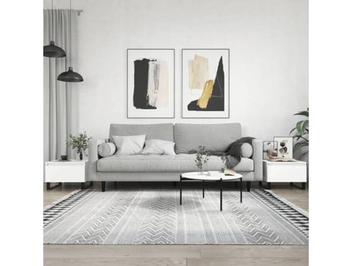 HEFZGDB Weiße Couchtische 2 Stück Holzwerkstoff 50x46x35 cm mit Schublade und Metallbeinen – Stauraum und Stabilität für Ihr Wohnzimmer