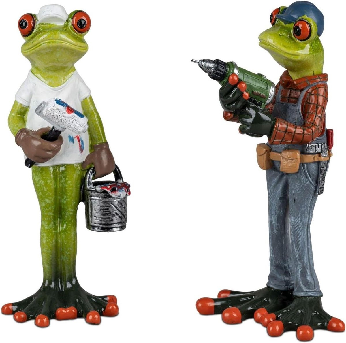 Kikker Figuren Set - Handgeschilderde Tuindecoratie - Multicolor - Hoogte: 16 cm