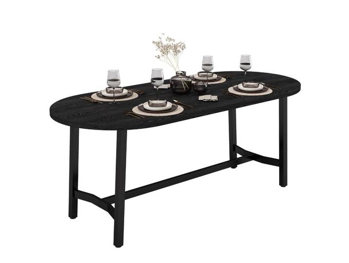 Flieks Esstisch 180x80cm Abgerundete Ecken Eisenbeine Schwarz, Metall, 180x75x80 cm, Esszimmer, Esstische