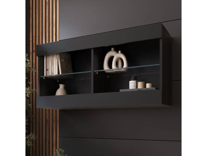 Komodee Vitrine Suspendue Horizontal Tivoli - Noir Noir - 100 x 50 x 29 cm - sans LED