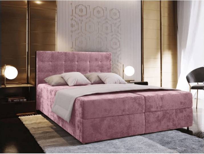 Gepolstertes Boxspringbett GLORIEN VELVET 160x200 cm rosa Matratze: Bonell-Federkernmatratze