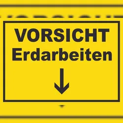 HB-Druck Vorsicht Erdarbeiten mit Richtungspfeil unten Schild A1 (594x841mm)