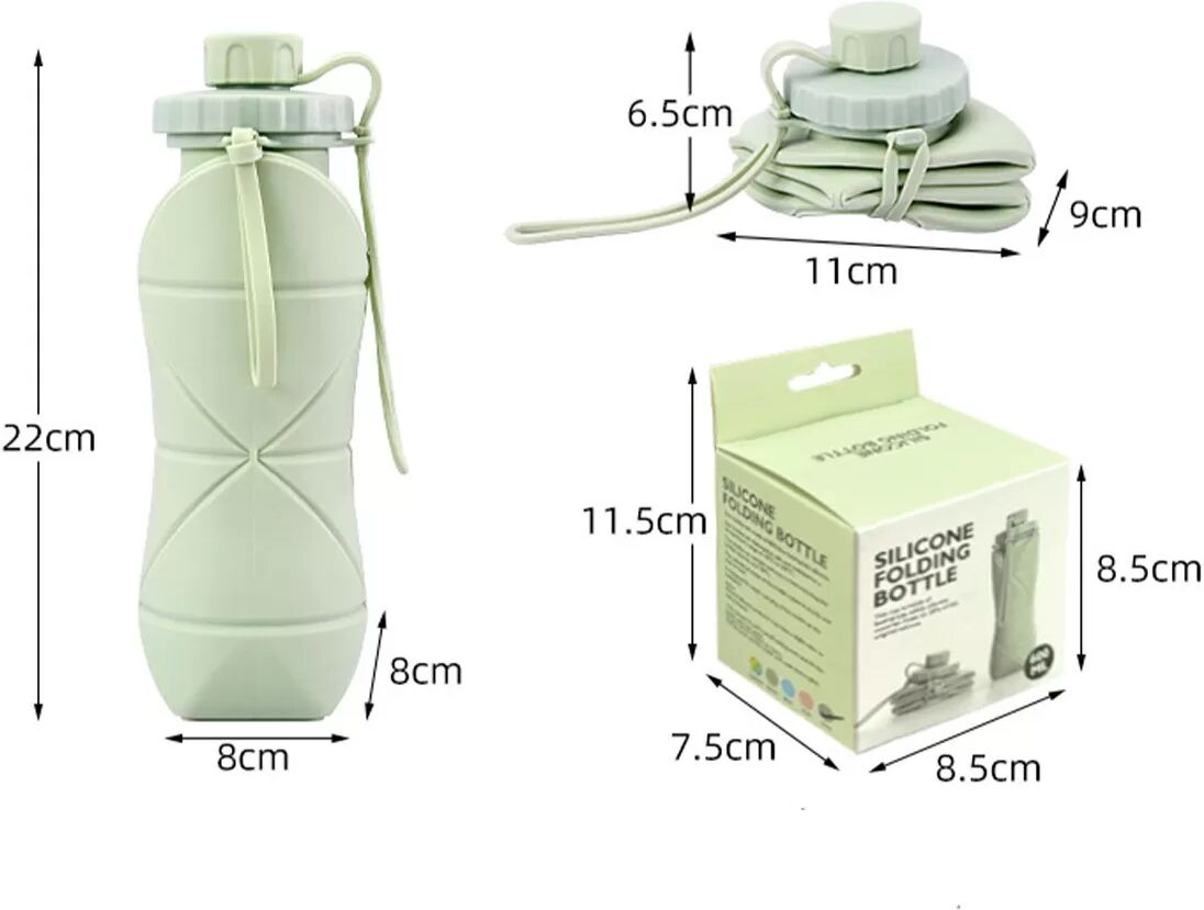 INF Bouteille d'eau pliable 600ML - Gourde portable en silicone pour voyage et extérieur