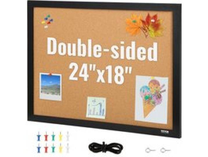 VEVOR Tableau en Liège 46x61 cm Tableau d'Affichage Double-Face Panneau d’Affichage en Liège Haute Densité Auto-Réparatrice avec Cadre en MDF 10 Punaises pour Épingler Mémo Notes Photos Bureau Maison