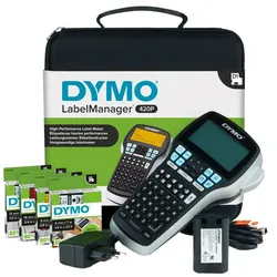 DYMO LabelManager 420P Beschriftungsgerät im Koffer | Tragbares Etikettiergerät mit ABC Tastatur | mit extra Rollen D1-Beschriftungsband | für D1 Etiketten in 691219 mm Breite