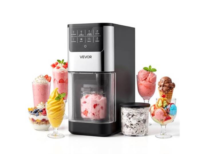 VEVOR Eismaschine, 7-in-1-Gerät für Gelato, Sorbet, Milchshake, Frozen Yogurt & Light-Eiscreme, Hausgemachte Eismaschine mit Ein-Knopf-Funktion zum Einrühren und Nachdrehen, Glatte Cremige Textur