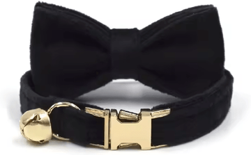 Inspire Picks Personalized Velvet Cat Collar With Engraved Name & Bow Bell black