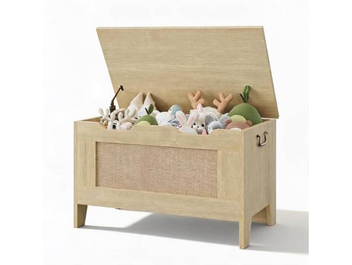 GarveeLife Sitzbank Spielzeugtruhe Holz Mit Deckel&Sicherheits-Scharnier 91cm Landhaus-Aufbewahrungstruhe mit Deckel, Sanftes Schließen, Farmhouse-Look