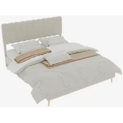 MODFU Modernes Minimalistisches Polsterbett 160x200 cm in Beige – Funktionelles Schlafzimmermöbel mit elegantem Design