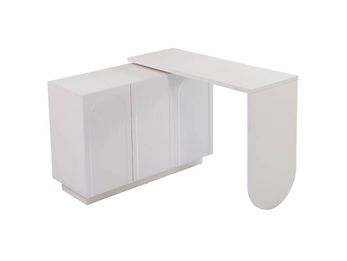 Bureau d'angle pivotant 360° en l avec rangement, blanc
