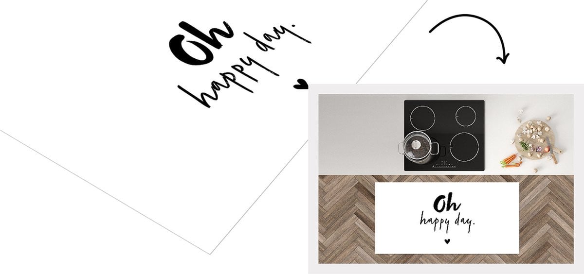 Keukenloper Vinyl met Oh Happy Day Quote - 120 x 60 cm
