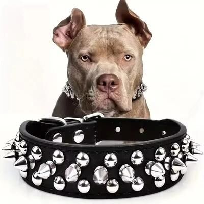 Uplifted Finds Punk Rivet Spike PU Leather Pet Collar black m