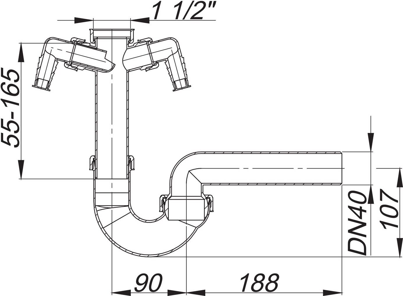 "Dallmer Röhren-Siphon 100/2, 1 1/2"" x DN 40"