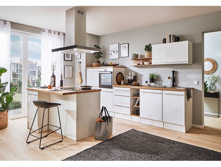 Cuisine îlot Gabriel B 320cm Blanc/Blanc brillant