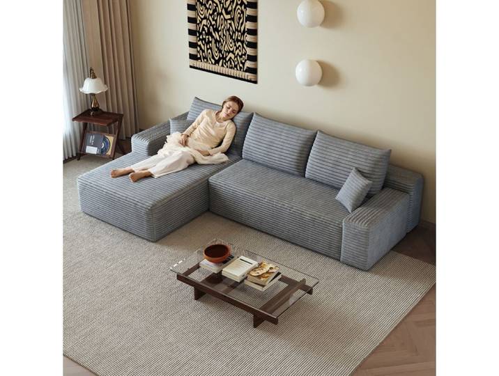 Canapé Compressé Canapé D'angle Modulable 270cm En Velours Côtelé Gris