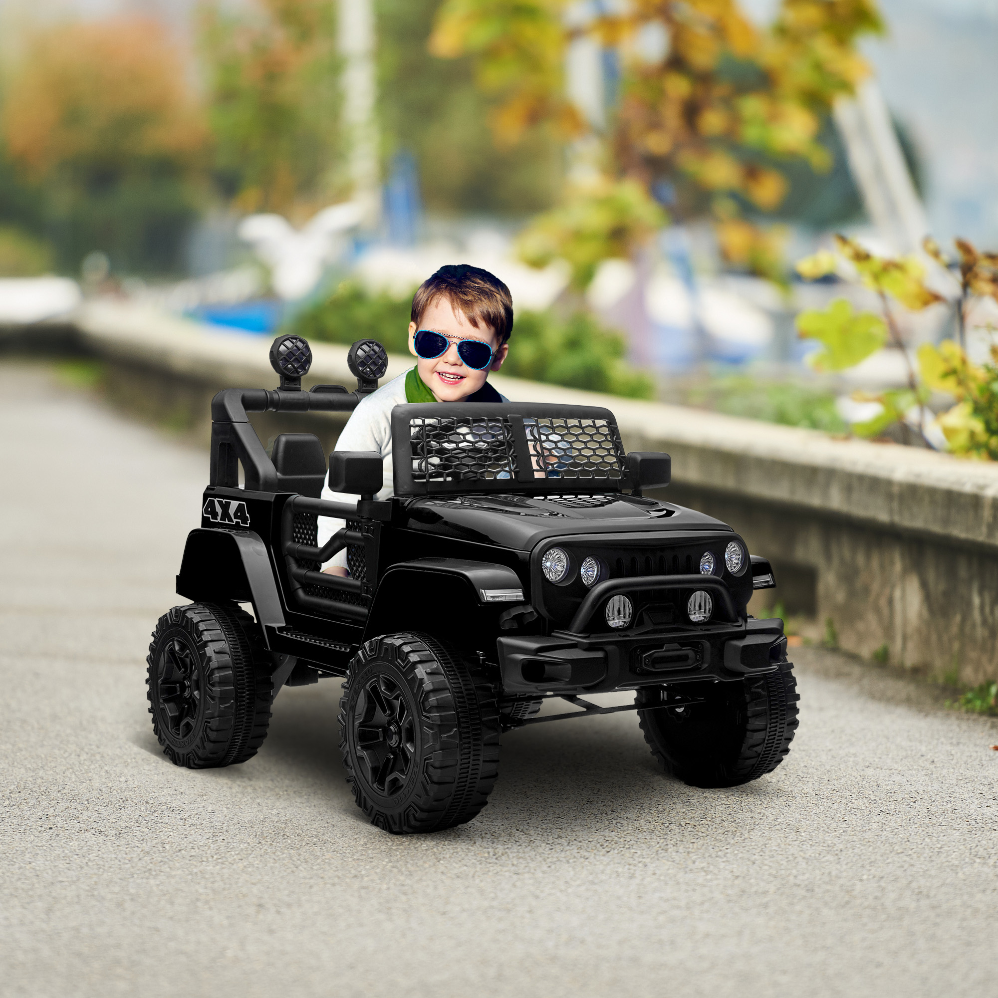 Homcom Macchina Elettrica per Bambini 12V con Telecomando e Guida Manuale, Nero Aosom