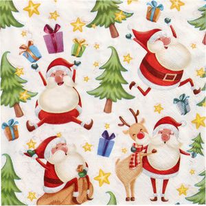 Papstar Servietten 89100 Happy Santa , 33 x 33 cm, 1/4-Falz, 3-lagig, 20 Stück