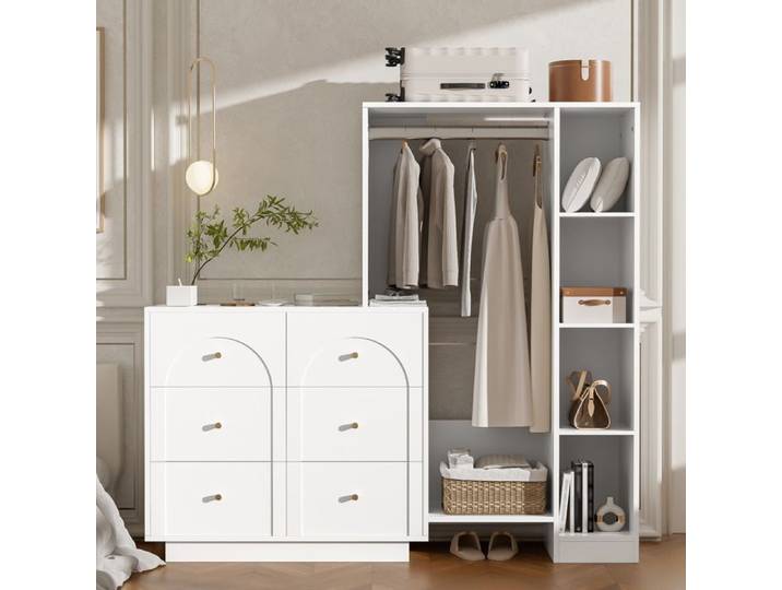 Armoire de chambre - Armoire moderne multifonctionnelle armoire ouverte avec penderie 139 x 35 x 133 cm Blanc