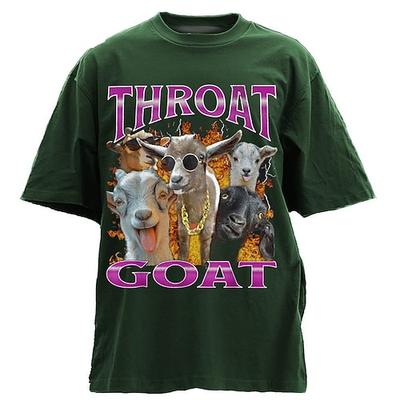 Herren Kurzarm Grafik T-Shirt mit 'THROAT GOAT' Wortwitz Lustiges Ziegen Design