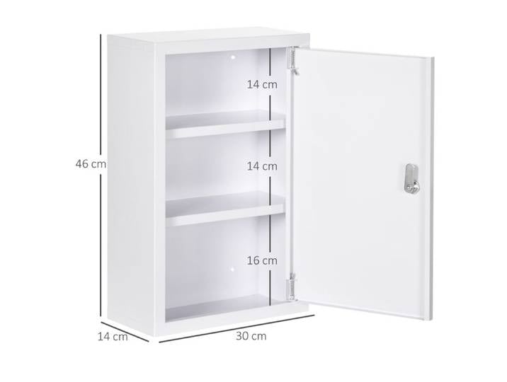 kleankin Armoire à pharmacie Armoire à pharmacie Armoire à pharmacie verrouillable avec 3 couches et 2 clés acier blanc 30 x 14