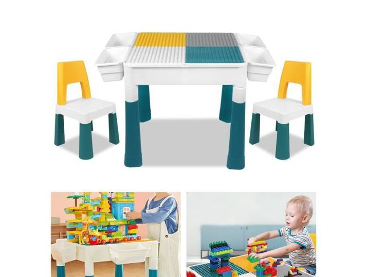 Table et chaises pour enfants 6-en-1 - LZQ - Fonction double face - Espace de rangement - 163 blocs